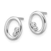 A pair of polished silver oval hoop earrings with small diamond accents positioned inside each loop, shown against a white background.
