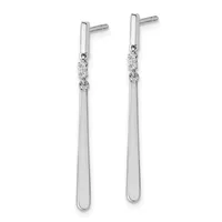 Pair of silver drop earrings with rectangular posts, featuring elongated tapered bars with a decorative beaded accent near the top.