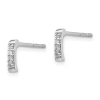 A pair of silver stud earrings with rectangular tops set with small round diamonds arranged in a vertical line, shown from the front and side.