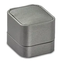 A gray fabric-covered cubic jewelry box with rounded corners and a lid, shown against a white background.