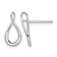 A pair of polished silver teardrop-shaped stud earrings with posts, shown from front and side view.