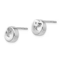 A pair of polished silver hoop earrings with rounded, chunky designs and post-and-stud closures, displayed against a white background.