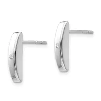 A pair of silver curved hoop earrings with small diamond accents, shown from the front against a white background.