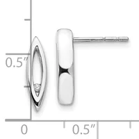 A pair of silver stud earrings with oval frames containing small diamonds, shown from front and side views with a measurement scale indicating approximately 0.5 inches in length.