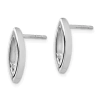 A pair of polished silver oval hoop earrings with a grooved linear detail down the center, displayed on posts against a white background.
