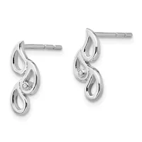 A pair of silver teardrop earrings with cascading loops and small round diamonds, shown front and back against a white background.