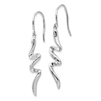 A pair of silver twisted drop earrings with small diamond accents, displayed against a white background.
