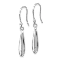 A pair of silver teardrop earrings with fish hook wires, each teardrop featuring a small diamond or gemstone accent.
