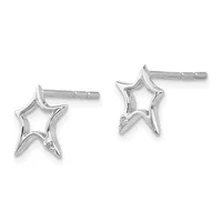 A pair of silver star-shaped stud earrings with small diamond accents at the bottom point, shown from the front against a white background.