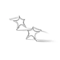 Pair of silver star-shaped stud earrings with open outlines and small posts, displayed against a white background.