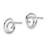 Pair of silver stud earrings with interlocking oval loops and small diamond accents, shown from the front on posts.
