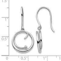 Silver circular dangle earrings with small diamond accents shown next to a measurement ruler, displaying approximately one inch in length.