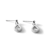 Pair of silver teardrop earrings with polished finish and small ball posts, shown against a white background.