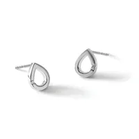 A pair of silver teardrop-shaped stud earrings with small diamonds, displayed against a white background.