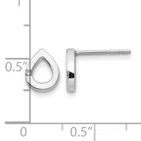 Silver teardrop stud earrings with a polished finish, shown from front and side views with a measurement scale indicating 0.5 inches in height.