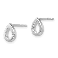 A pair of silver teardrop-shaped stud earrings with small diamond accents, shown from the front against a white background.