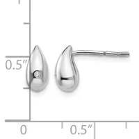 Pair of polished silver teardrop stud earrings with diamond accents, shown at actual size on a measurement scale indicating approximately 0.5 inches in length.