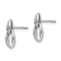 A pair of silver stud earrings with polished oval drops featuring diamond accents on the upper portion, displayed against a white background.