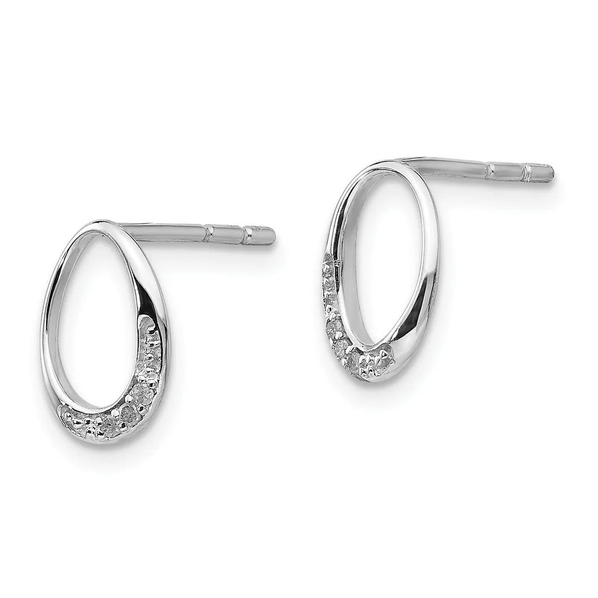 A pair of silver oval hoop earrings with diamond accents on the lower portion, displayed against a white background.