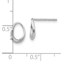 Silver oval hoop earrings with cubic zirconia accents on half of each hoop, shown next to a ruler indicating approximately 0.5 inches in height.