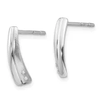 Pair of silver curved hoop earrings with small diamond accents near the bottom, displayed against a white background.