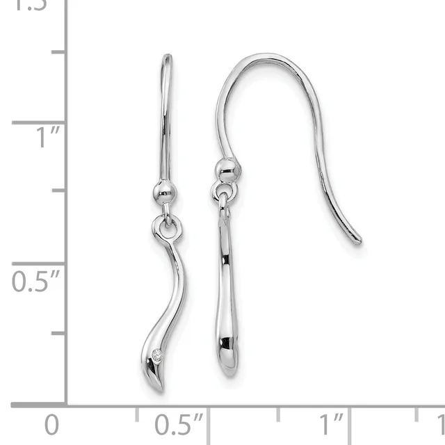 Two silver-colored hook earrings with curved stems and small decorative balls, displayed against a measurement scale showing they are approximately 1.5 inches long.