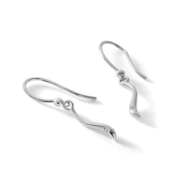 A pair of silver-toned curved earring hooks with small decorative knots near the top, displayed against a white background.