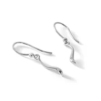 A pair of silver-toned curved earring hooks with small decorative knots near the top, displayed against a white background.