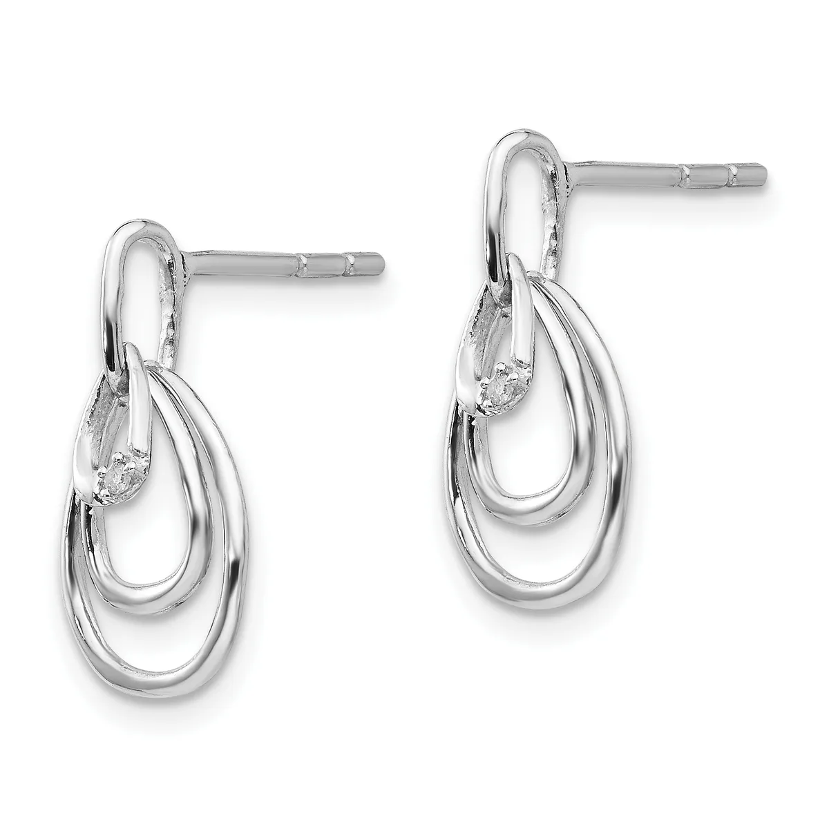 A pair of silver-toned double oval drop earrings with textured tops, shown from the front against a white background.