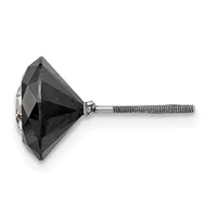 A black faceted gemstone stud earring with a metal post and threaded backing, shown against a white background.